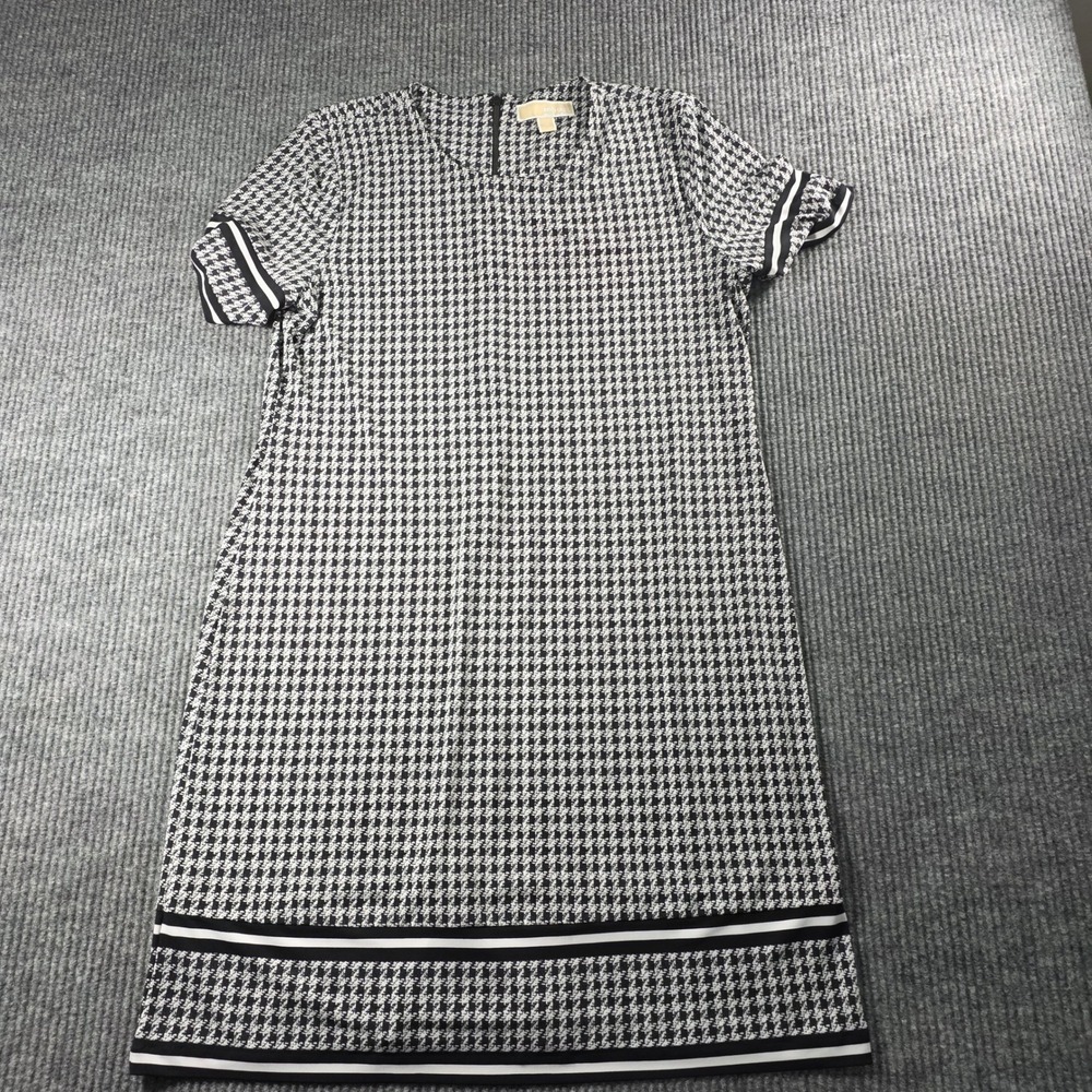 Michael Michael Kors Houndstooth Shift Dress Black White XL Short Sleeve Striped